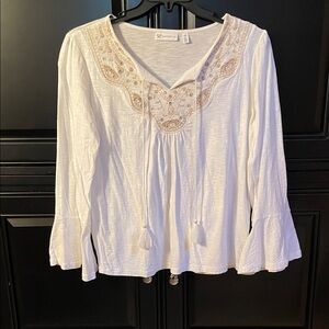 Rafaella White Embellished Peasant Blouse